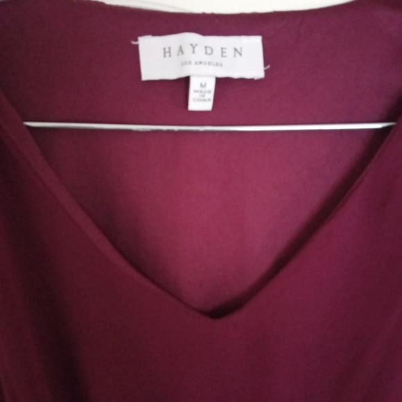 Hayden Los Angeles Burgundy Bat Wing Sleeve Sheer Dress Size Medium - Picture 4 of 5